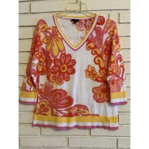 Talbots Pink Orange Floral Flower Lightweight Sweater Shirt Womens Size Small‎